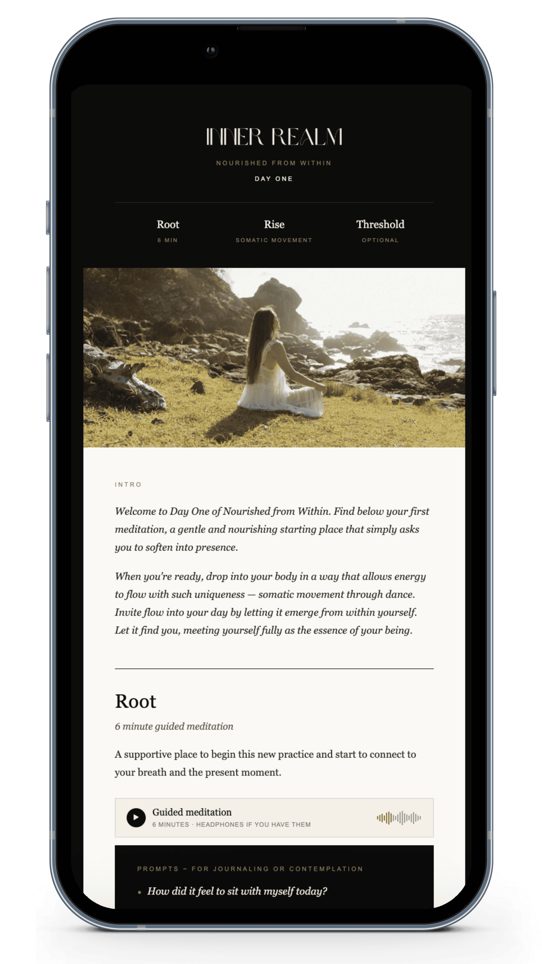 The Day One email of Nourished From Within, open on a phone